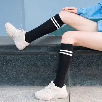 Femeile Japoneze Fata De Bumbac Șosete Genunchi Mari Dublă Cu Dungi De Culoare Solidă Non Mini Stil Street Skateboard Student Ciorapi