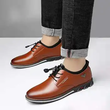 Moda Nouă Bărbați Pantofi Rochie Confortabil Low-Top Britanic Casual Mens Pantofi Singur Solid De Culoare Dantelă Sus Oamenii De Afaceri Formale Pantofi
