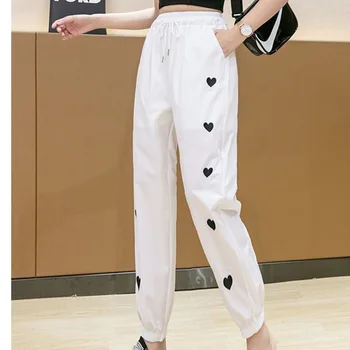 #2140 Alb Negru Streetwear Creion Pantaloni Harem Subțire Rapid-Uscat Piesa Pantaloni Femei Glezna-lungime Casual Doamnelor Pantaloni de Vară 2021