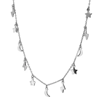 Argint 925 Stelele și Luna Lanț Cravată Colier pentru Femei Minimalist Fulger Clavicula Lanț Moda Bijuterii Cadouri