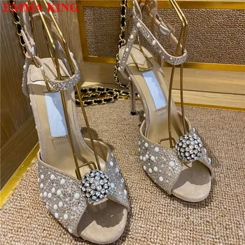 Elegant Doamnelor Perla De Cristal De Sandale De Mireasa De Lux, Sandale Gladiator Tocuri Inalte Pantofi De Partid Femeie Femme Sandalias Mujer 2021