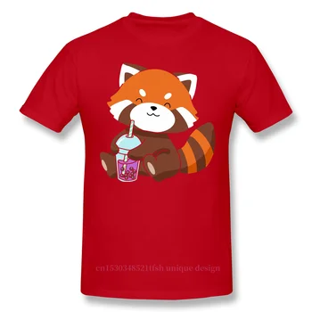 Cămașă De Bărbați Îmbrăcăminte Amuzant Ceai Cu Bule Umor Bea Kawaii Ceai Cu Lapte Cadou Fete Panda Roșu Boba Ceai De Moda Cu Maneci Scurte Tricou