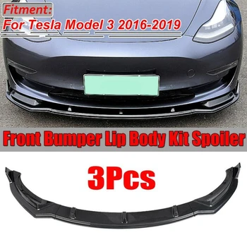 3Pcs Negru Lucios Fibra de Carbon Bara Fata Buza Spoiler Pentru Tesla Model 3 2016 2017 2018 2019 Repartitoare Body Kit Accesorii