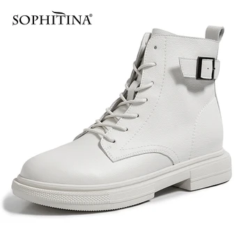 SOPHITINA lucrate Manual pentru Femei Cizme Catarama Design Premium din Piele Pantofi Casual Cross-legat de sex Feminin Glezna Cizme de Primăvară Nouă WO303