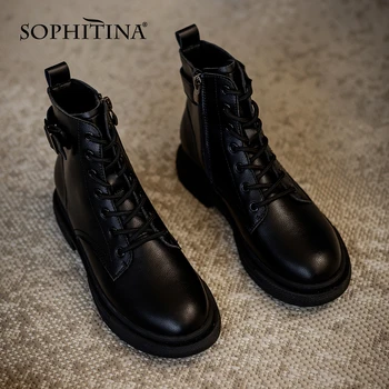 SOPHITINA lucrate Manual pentru Femei Cizme Catarama Design Premium din Piele Pantofi Casual Cross-legat de sex Feminin Glezna Cizme de Primăvară Nouă WO303