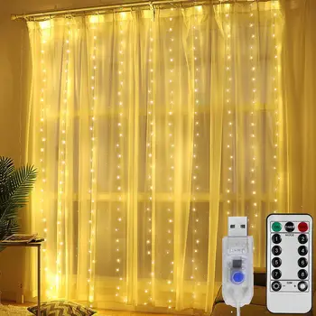 300 LED, Perdele de Feston Lumini Zână Ghirlanda cu Cârlige de la Distanță Controler USB Șir Lumina de Crăciun Camera de zi de Decorare