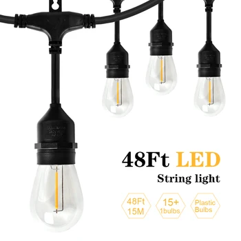S14 Lumini Șir LED IP65 15M Grad Comercial Lumini Șir LED E27 LED Edison Filament BulbOutdoor Grădină, Terasă Holiday Nunt