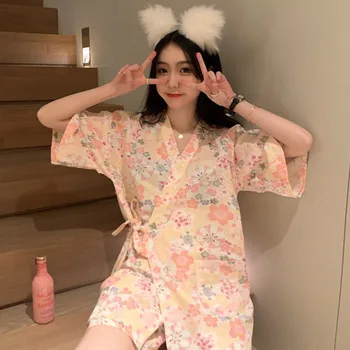 Kimono japonez Pijamale pentru Femei Costum Elevii Pot Purta Haine de Acasă În Primăvara Și Vara de Lenjerie Pijama Femme Două Piese Vintage