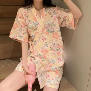 Kimono japonez Pijamale pentru Femei Costum Elevii Pot Purta Haine de Acasă În Primăvara Și Vara de Lenjerie Pijama Femme Două Piese Vintage