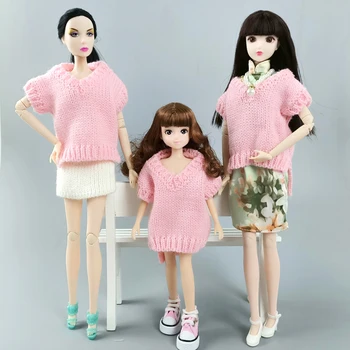 Roz Tricotate Pulover Cald Pentru Papusa Barbie Haine Supradimensionate Vesta Tinutele Topuri Pentru Blythe Păpuși 1/6 BJD Accesorii Copil DIY Jucărie