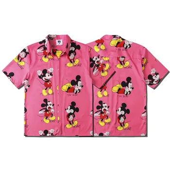 Disney Mickey Mouse Donald Duck Imprimate Vrac Rever Maneca Scurta Tricou Femei, Bărbați și Femei, Același Cuplu de Îmbrăcăminte