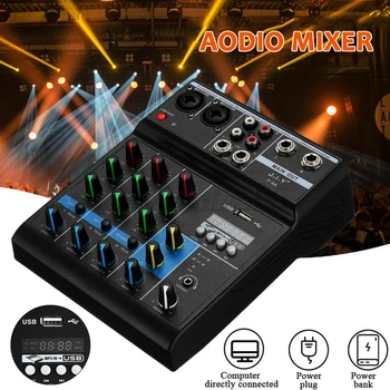 4 Canale Audio Mixer Cu Construit în Microfon Wireless Bluetooth-compatibil USB Înregistrare Mixer de Sunet de Sunet de Amestecare Consolă Pentru Acasă