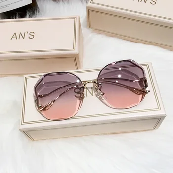 2021 Supradimensionat ochelari de Soare Femei Vintage de Lux fără ramă Ochelari de Soare Pentru Femei Gradient Oglindă de Metal Val picior Oculos De Sol Uv