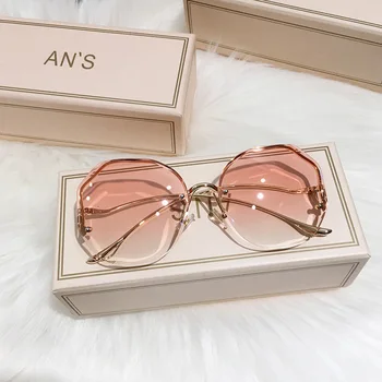 2021 Supradimensionat ochelari de Soare Femei Vintage de Lux fără ramă Ochelari de Soare Pentru Femei Gradient Oglindă de Metal Val picior Oculos De Sol Uv