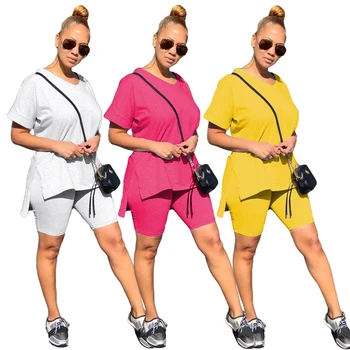 Femei Solide Sport Casual Două Bucata Set Scurt Maneca Tee de Mai Sus pantaloni Scurți Costum de Trening de Antrenament 2 buc Tinuta 3 culori