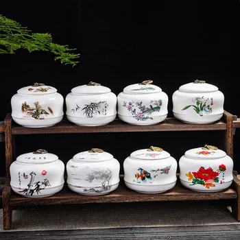 Ceramica Frunze De Ceai Cutie De Dimensiuni Mari Din Portelan Alb Sigilat Depozitare Ceai Caddy Stil Chinezesc Teaware Bucătărie De Uz Casnic De Alimentare