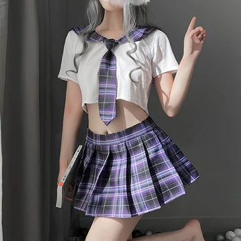 Japoneză Versiune JK Costum de Femeie Liceu Uniforma Sexy de Marinar Navy Costume Cosplay Student Fete Carouri Fusta Plisata