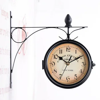 De Vânzare la cald Dublă Față Paddington Ceas de Perete Negru Grădină în aer liber, Ceas de Perete Decor Dia (25cm)