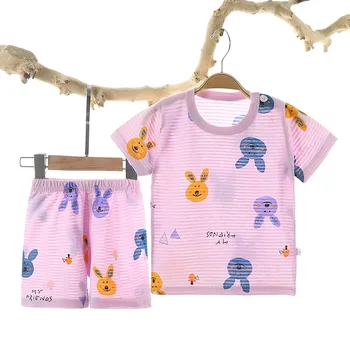Vara Bumbac Respirabil Subțire Pijamale pentru Fete Baieti Copii Maneca Scurta, Topuri, pantaloni Scurți Două Seturi de Piese pentru Copii Drăguț Pijama, Costume