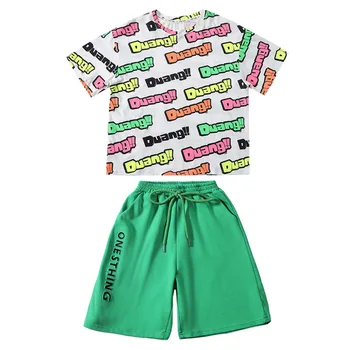 Fete de Moda Set Haine Copii Costum Sport Litere Tipărite Tricou, pantaloni Scurți Set 2 buc Bomboane de Culoare Tinutele Casual Trening Copii