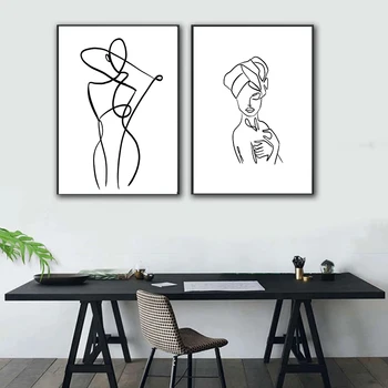 Simplu Sexy Femeie Goală Linie De Artă Poster Canvas Tablou Living, Dormitor, Baie, Toaletă Decor Acasă