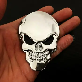 3D Mare de Metal Crom Craniu Schelet Rău Os Masina Emblema, Insigna Decal Autocolant