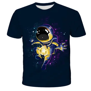 Vara Astronaut Băiat Echipajul Gât Maneci Scurte T-Shirt Astronaut Copilul de Top Băiat Fată Casual 3D de Imprimare de Desene animate T-Shirt