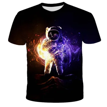 Vara Astronaut Băiat Echipajul Gât Maneci Scurte T-Shirt Astronaut Copilul de Top Băiat Fată Casual 3D de Imprimare de Desene animate T-Shirt
