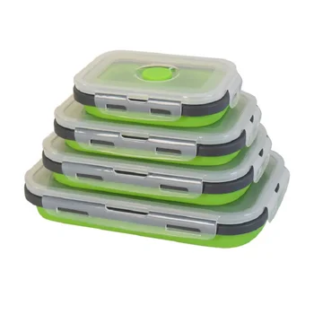4 Buc Silicon Pliabil Cutie de Prânz Alimente Container de Depozitare BPA Gratuit Microunde Portabil Picnic, Camping Dreptunghi Exterior Cutie