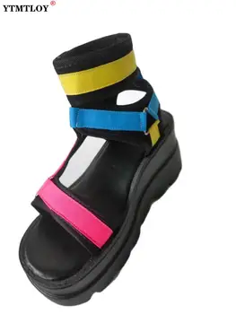 2021 URI de Brand Doamne Fierbinte Amestecat Culoare Catarama Gladiator Sandale cu Platforma, sandale Femei, Sandale de Vară de Înaltă Pene de Pantofi de Femeie