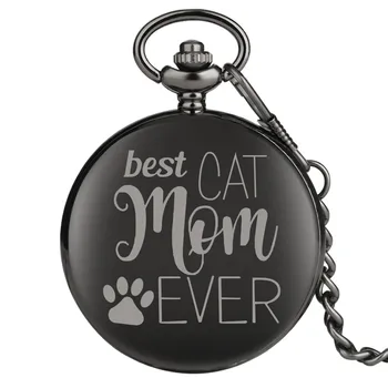 Personalizate Caine/Pisica Mama Tematice De Epocă Cuarț Negru Ceas De Buzunar Fob Lanț Pandantiv De Colectare Cifră Arabă Cadran Ceas De Buzunar