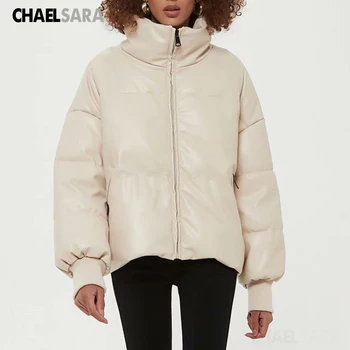 2021 Gros de Iarna Cald Parka Femei de Moda din Piele PU Palton Elegant cu Fermoar din Bumbac Jachete Femei Uza