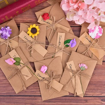 10buc Retro DIY Hârtie Kraft Invitație, Felicitare Cu Plic Handmade Flori Uscate de Nunta Invitatie la Petrecere Plicuri