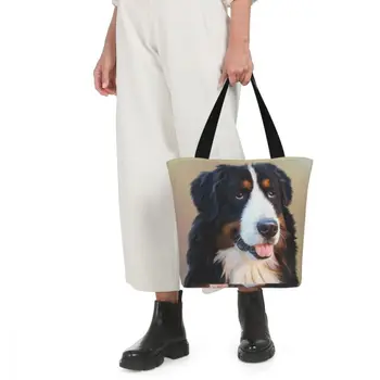 Moda Pânză Tesatura de Bumbac de Mare Capacitate Geanta Tote pentru Femei Bernese Mountain Dog Tipărite de Cumpărături Refolosibile Geanta Shopper