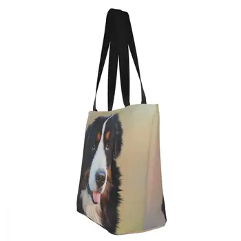 Moda Pânză Tesatura de Bumbac de Mare Capacitate Geanta Tote pentru Femei Bernese Mountain Dog Tipărite de Cumpărături Refolosibile Geanta Shopper