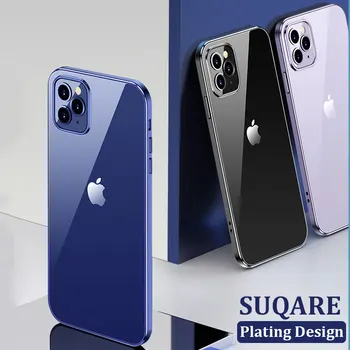 Noi Patrat Placare Caz Pentru iPhone 12 Pro Caz Pentru iPhone 12 Mini 11 Pro Max 7 8 6 6S Plus X XR XS Transparent Capac Moale Cazuri