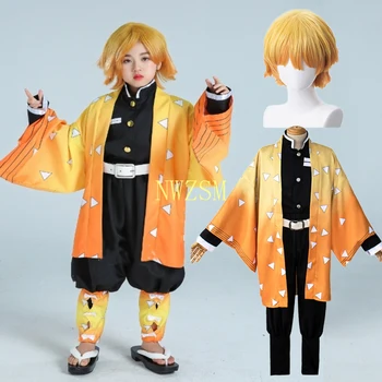 Adult Copii Anime Demon Slayer Kimetsu nu Yaiba Kamado Nezuko Agatsuma Zenitsu Cosplay Yukata Kimono Cosplay Costum Peruca