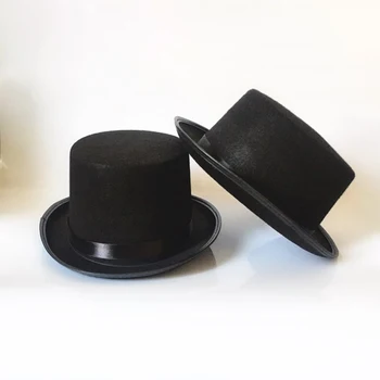 Bărbați Femei Accesorii Cosplay Pălărie De Top Punk Solid Magician Costum Negru Consumabile Partid Simțit Jazz Rochie De Până De Halloween Elemente De Recuzită