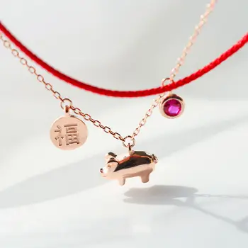 Stil chinezesc rosu coarda de oțel de titan de porc brățară norocos porc cuplu de aur brățară de mână jewelryy
