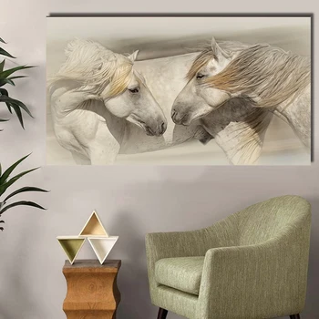 Două Afectuos cai Tablou Canvas Poster Nordic Animal Wall Art Print Tablou Abstract Modern, Camera de zi de Decorare
