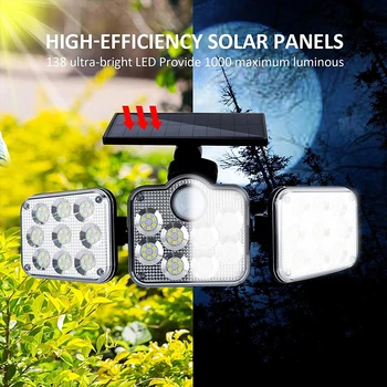 171 COB Solare Lumina LED-uri în aer liber 3 Cap Senzor de Mișcare 270 Unghi Larg de Iluminare rezistent la apa Luminile lampa de Perete pentru Gradina, Garaj