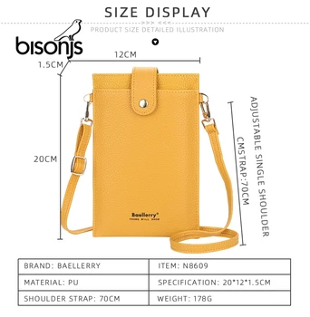 BISONJS Mini Secțiune Verticală Crossbodybag Femei de Lux Genti de Umar Designer din Piele PU Portofel Lung 2021 Nou Telefon Mobil, Geanta