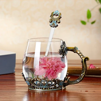 Retro Email Cana de Apa de Flori Ceașcă de Ceai de Personalitate Tendință de Sticlă Creative Acasă Ceașcă de Cafea cu Lingura Europene Decor Acasă