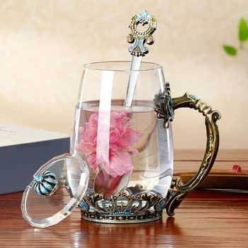 Retro Email Cana de Apa de Flori Ceașcă de Ceai de Personalitate Tendință de Sticlă Creative Acasă Ceașcă de Cafea cu Lingura Europene Decor Acasă