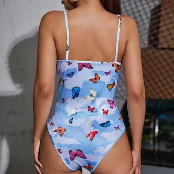 Femei pe Plaja de Moda Rochie Halter Fluture Imprimat-O bucată de costume de Baie Bandeau Brazilian Bodysuit Beachwear Bikini 2021 Mujer