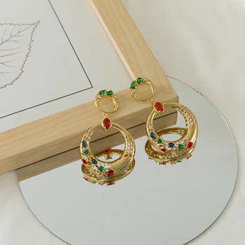 Limitat stil retroRound colorate de cristal cercei pentru femeile de culoare de aur elegant de cristal pandantiv accesorii cercei cadouri