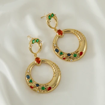 Limitat stil retroRound colorate de cristal cercei pentru femeile de culoare de aur elegant de cristal pandantiv accesorii cercei cadouri