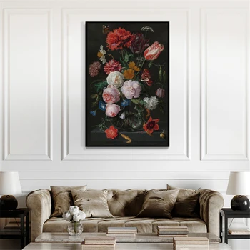 Încă De Viață Cu Flori Intr-O Vaza De Sticla Floral Canvas Postere, Printuri Abstracte, Arta De Perete Pictura Tablouri Decorative Decor Acasă