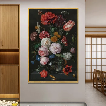 Încă De Viață Cu Flori Intr-O Vaza De Sticla Floral Canvas Postere, Printuri Abstracte, Arta De Perete Pictura Tablouri Decorative Decor Acasă