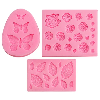 Rose Floare Fluture Frunze de Mucegai Silicon pentru Lut Polimeric Bomboane de Ciocolata Matrite 3D Ambarcațiuni Cupcake Fondant Tort de Decorare Instrument